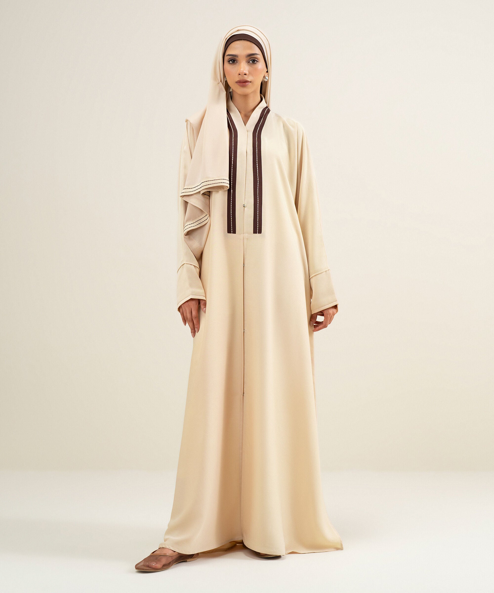 Women's Light Beige Kimono Abbaya Set