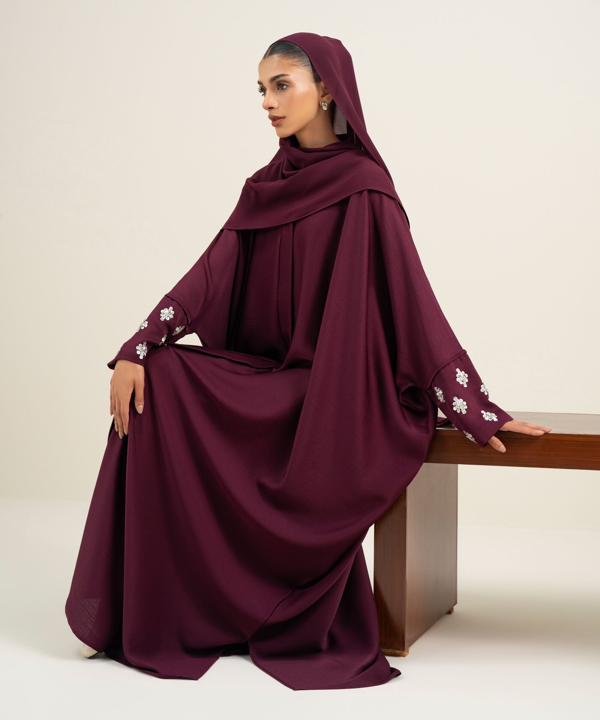 Women's Burgundy Cape Abbaya Set