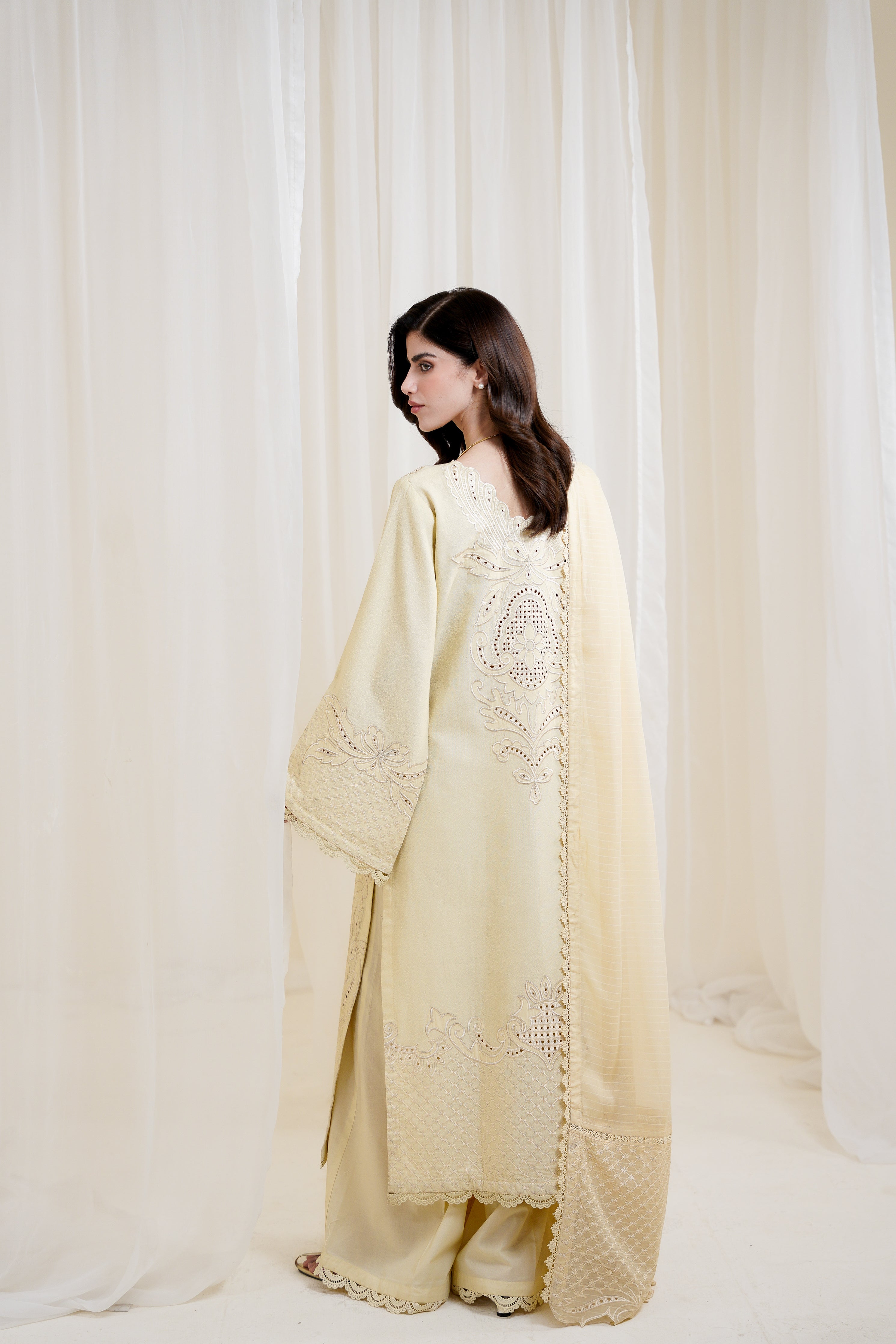 BUTTER YELLOW LUXURY EMBROIDERED 3PCS SET NPA3-25420 (EID 2025 READY TO WEAR) - EXPRESS SHIPPING