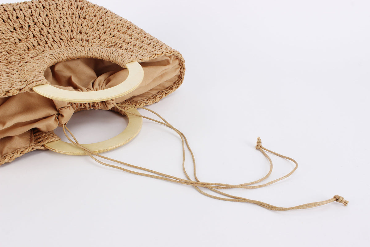 Derya Raffia Structured Bag with Wooden Handle