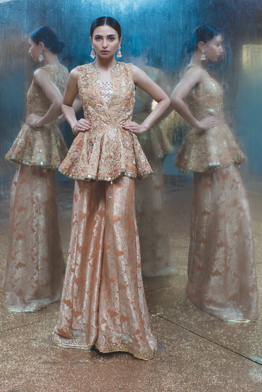 Peach Embellished Gharara Formal Set