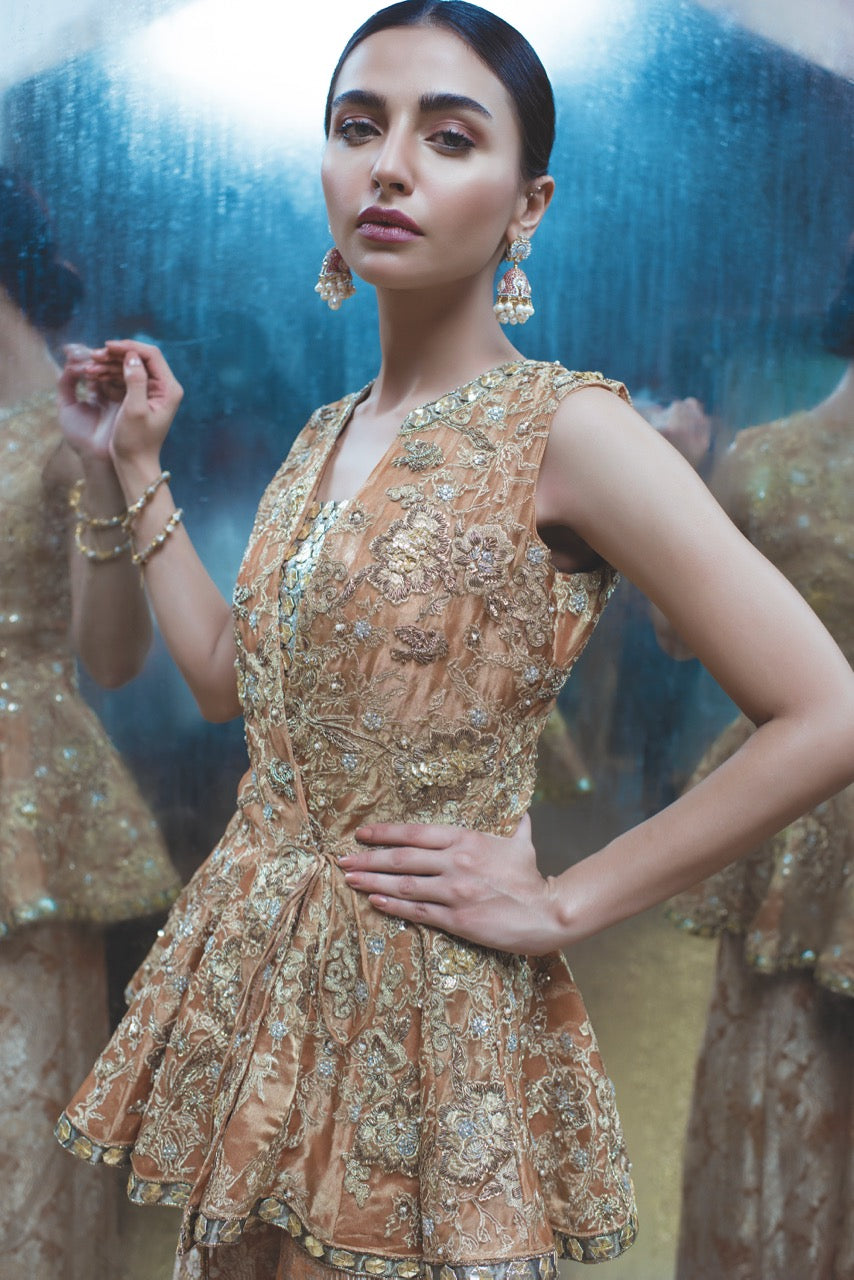 Peach Embellished Gharara Formal Set