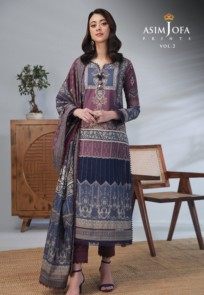 AJBPD-48 DESIGNERS STITCHED PRINTED LAWN 3 PCS