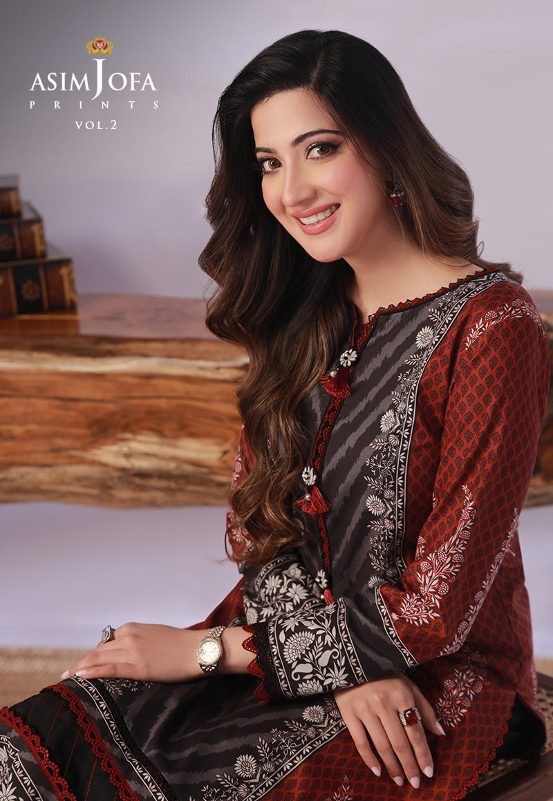 AJBPD-58 DESIGNERS STITCHED PRINTED LAWN 2 PCS