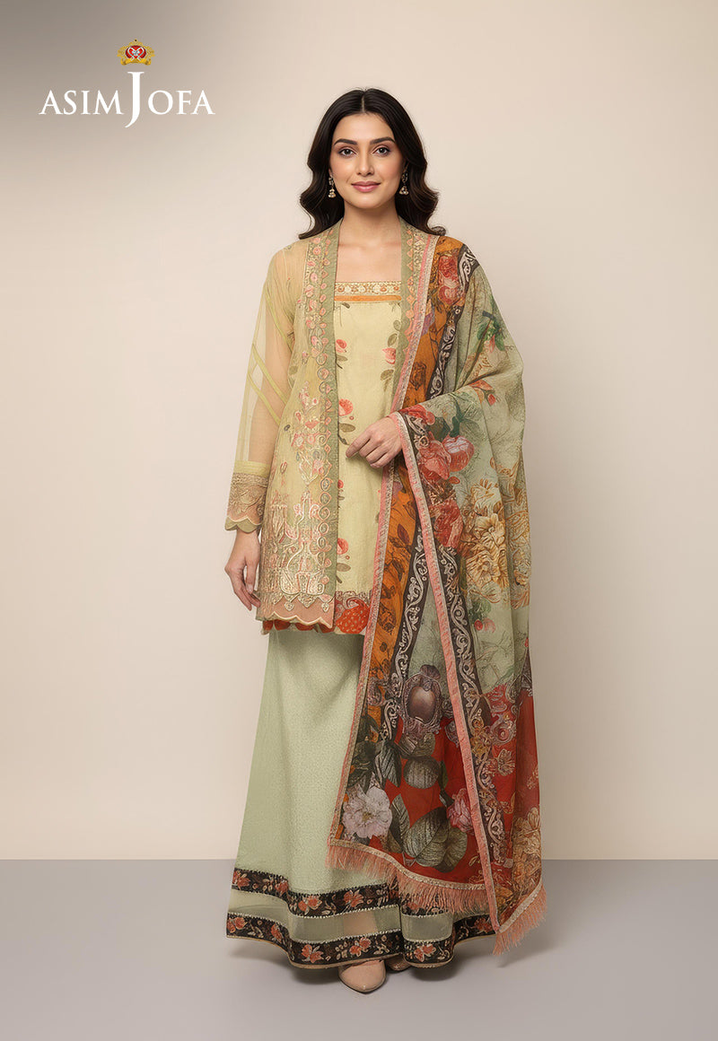 AJFCD-42 EMBROIDERED ORGANZA STITCHED 3 PCS