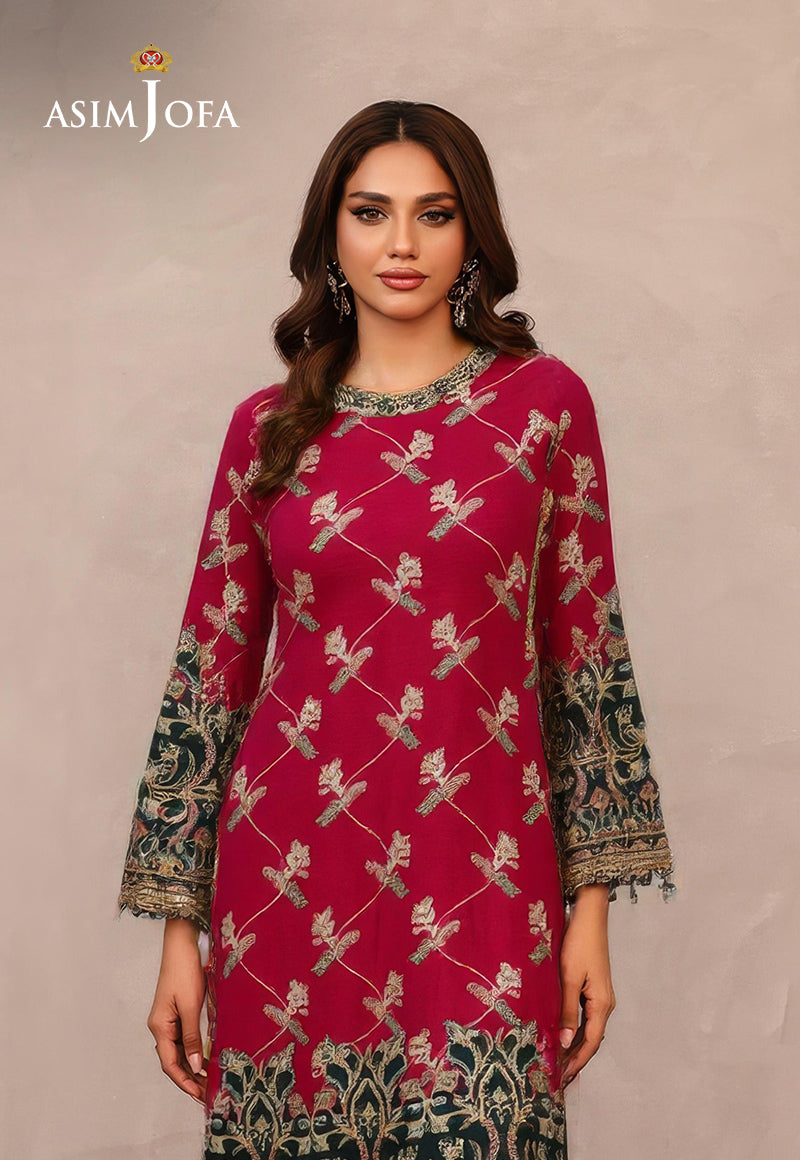 AJDSAI-341 EMBROIDERED RAW SILK STITCHED 2 PCS