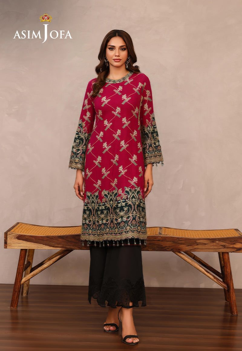 AJDSAI-341 EMBROIDERED RAW SILK STITCHED 2 PCS