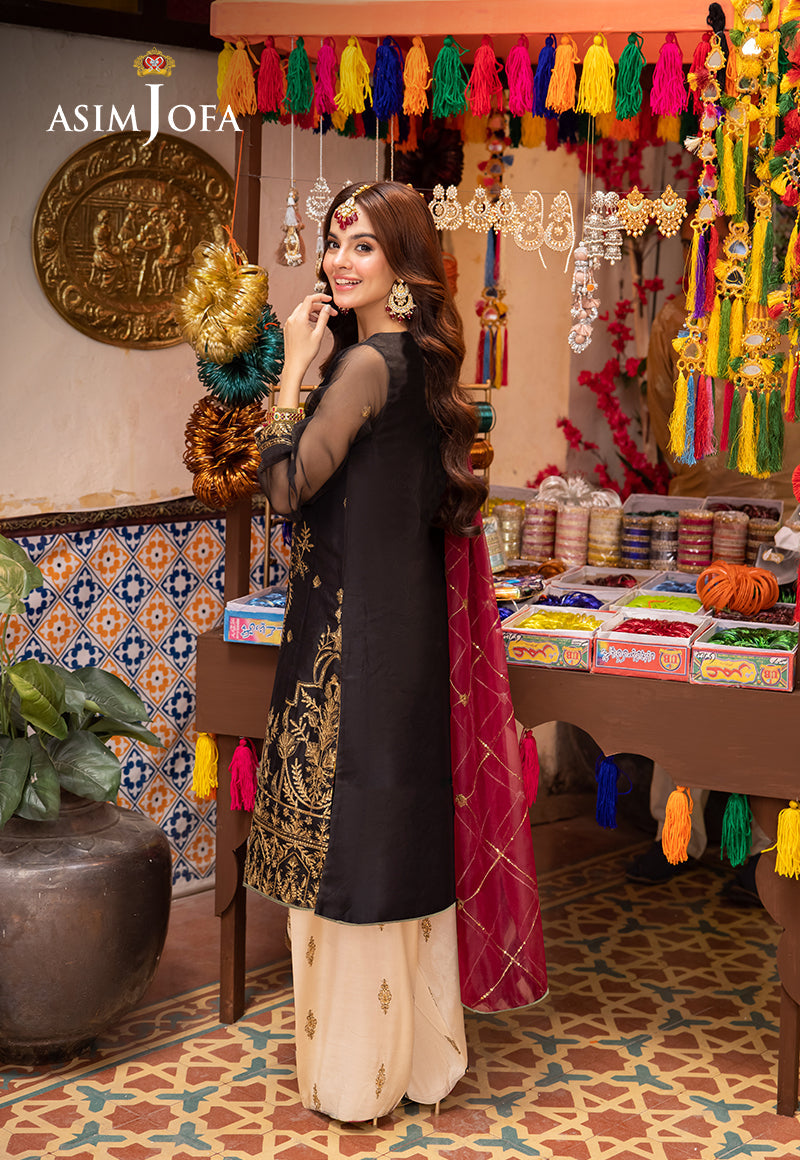 AJEMB-14 EMBROIDERED ORGANZA STITCHED 3 PCS