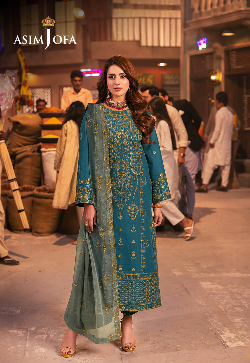 Ajkkb-27 Embroidered Twisted Silk Stitched 3 Pcs