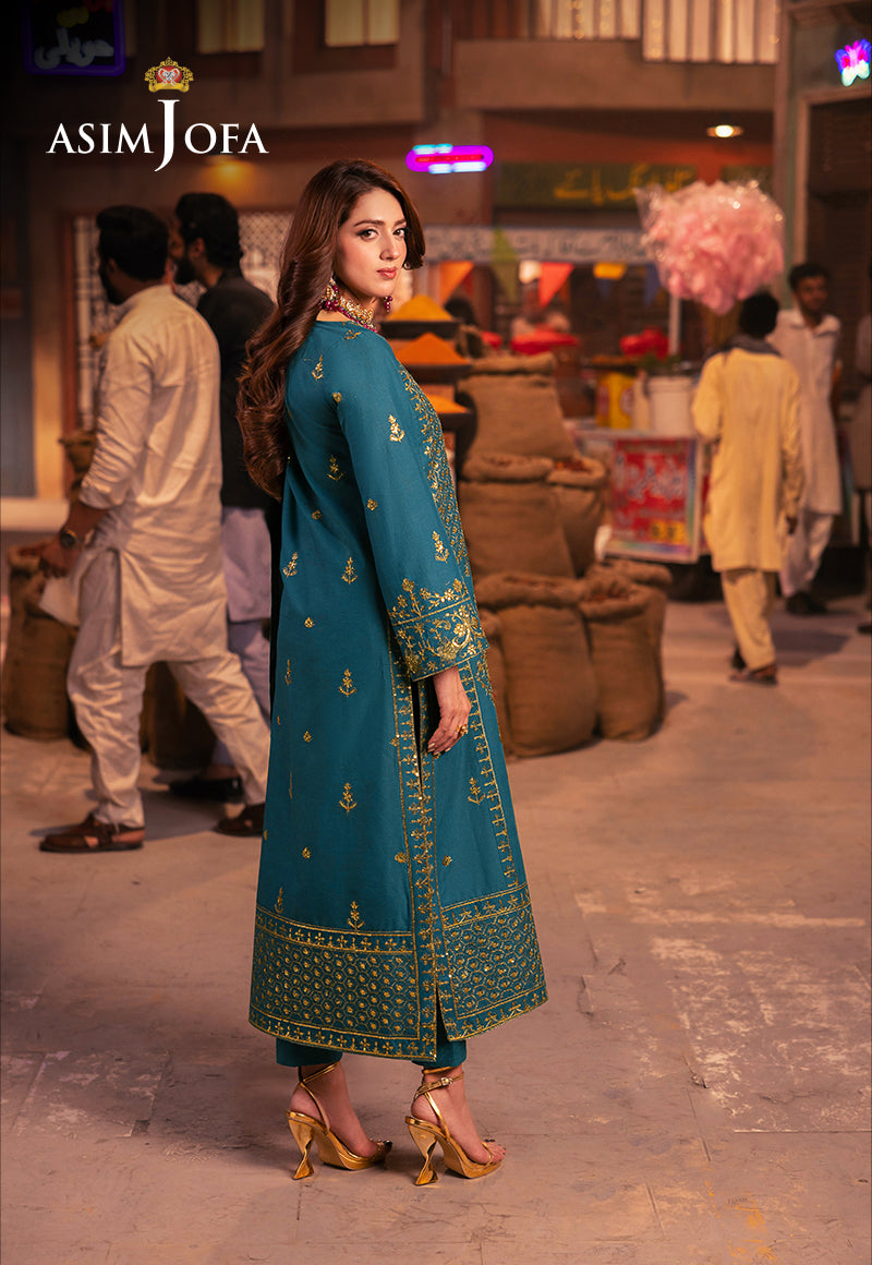 Ajkkb-27 Embroidered Twisted Silk Stitched 3 Pcs