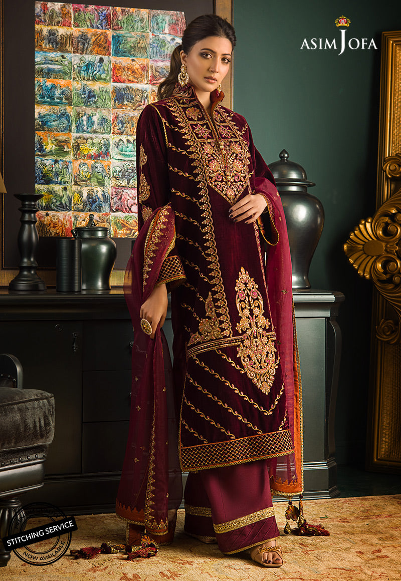 AJMRD-04 EMBROIDERED VELVET STITCHED 1 PC