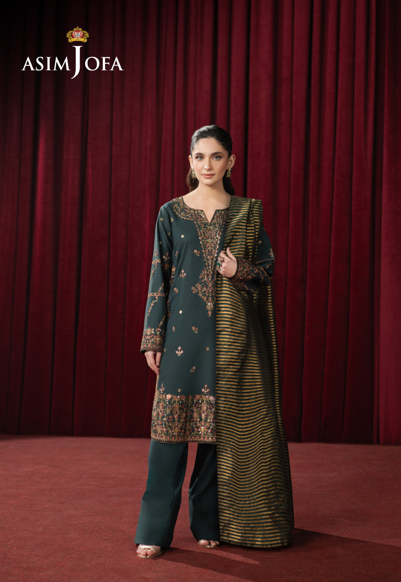 AJPFB-05 EMBROIDERED SILK  STITCHED 3 PCS