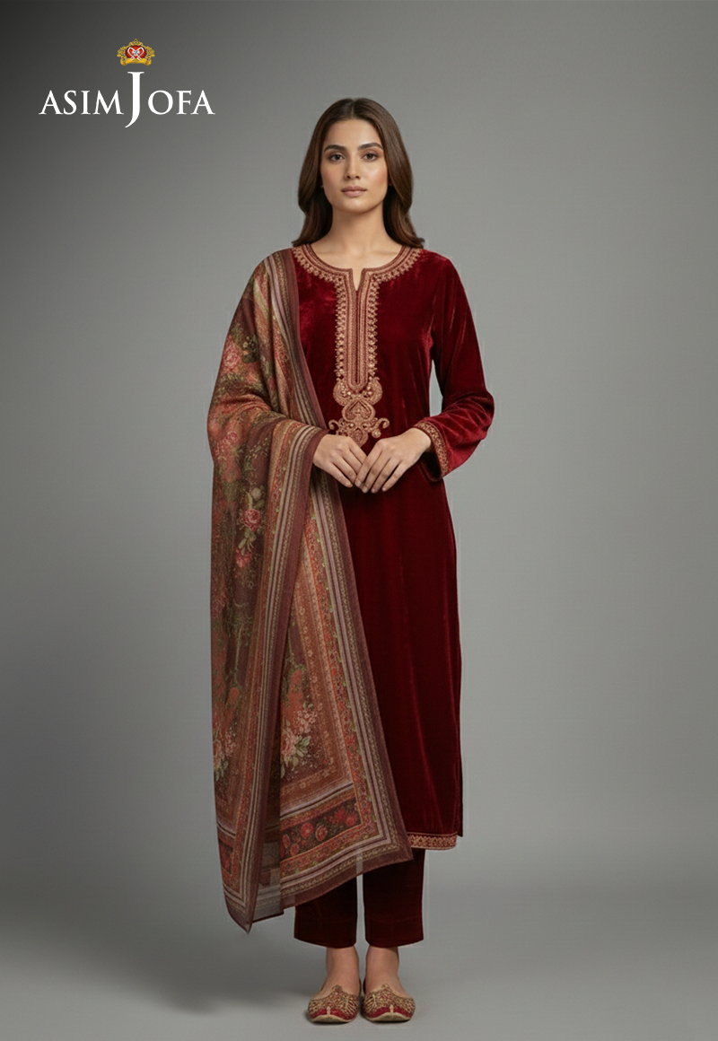 Ajso-197 Unstitched 3 Pcs Shirt Dupatta Trouser