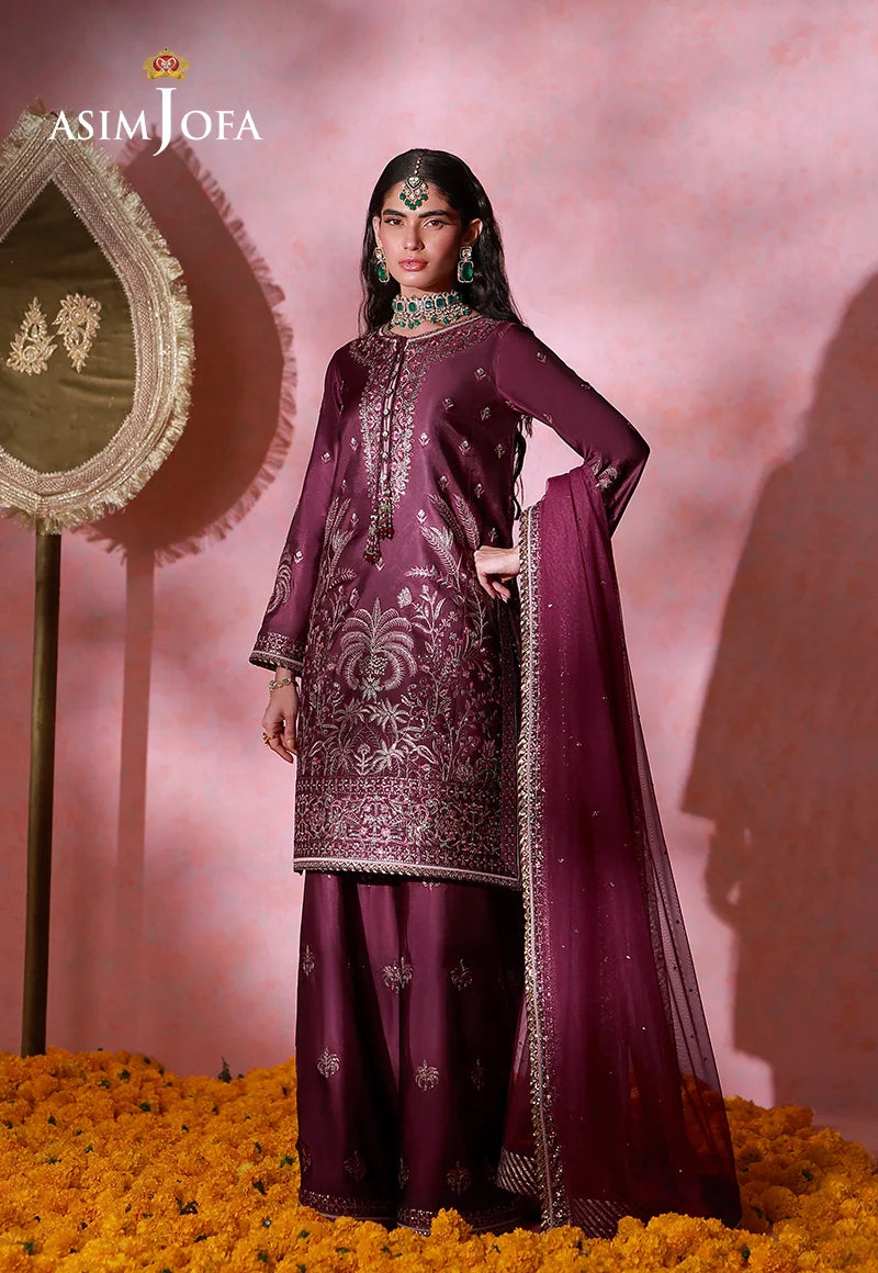 AJULFID-03 Embroidered Charmeuse Silk Stitched 3 Pcs