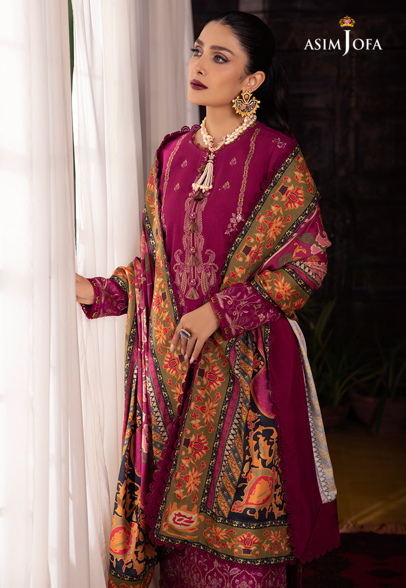 AJW-18 DESIGNERS STITCHED EMBROIDERED LINEN SLUB 3 PCS