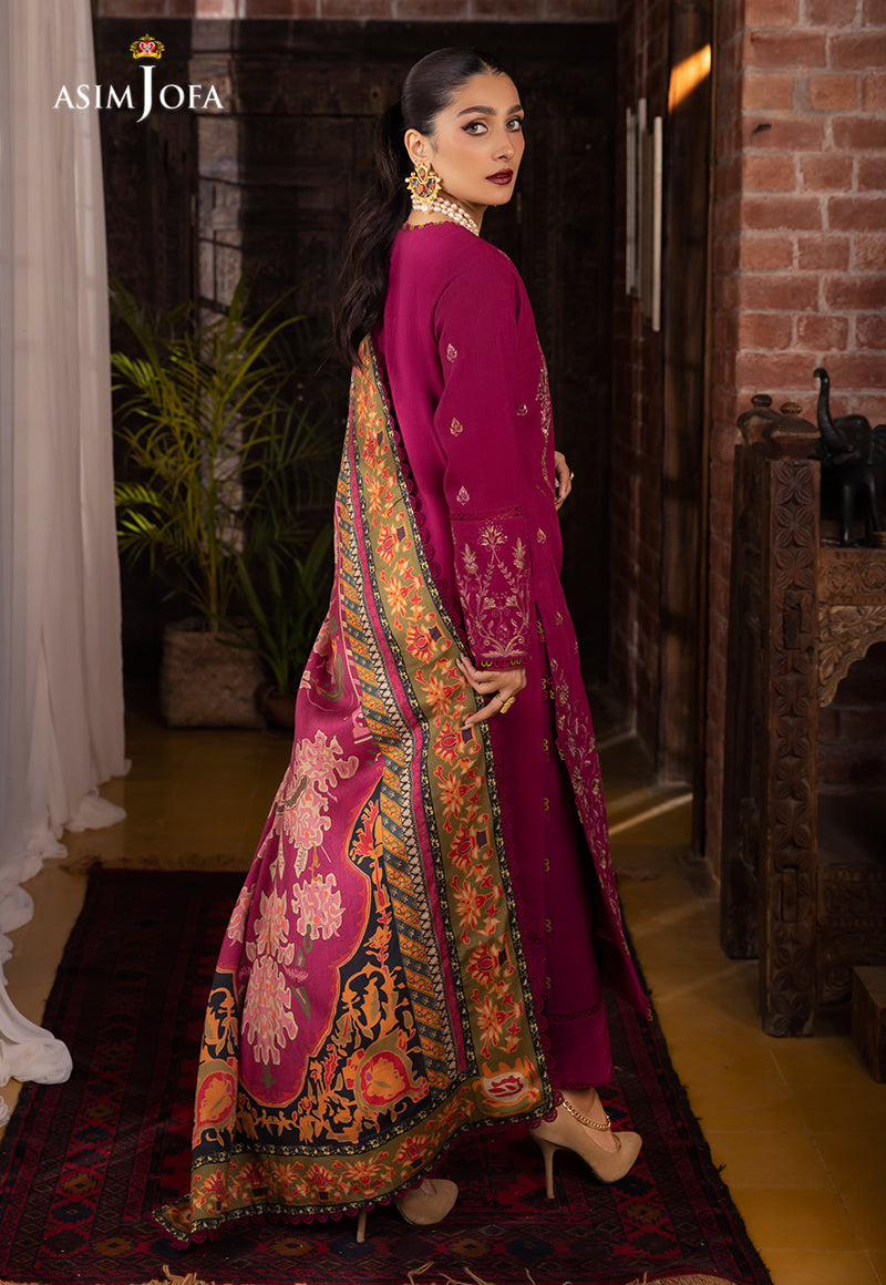 AJW-18 DESIGNERS STITCHED EMBROIDERED LINEN SLUB 3 PCS