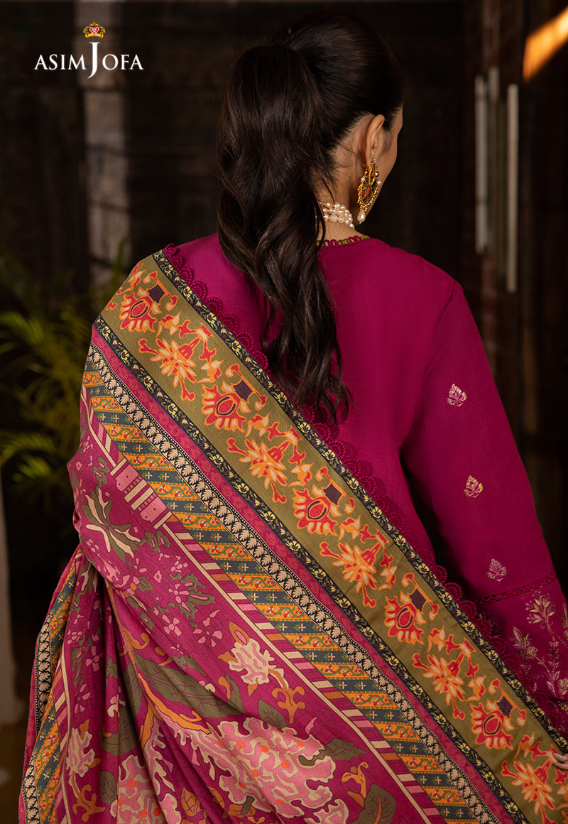AJW-18 DESIGNERS STITCHED EMBROIDERED LINEN SLUB 3 PCS