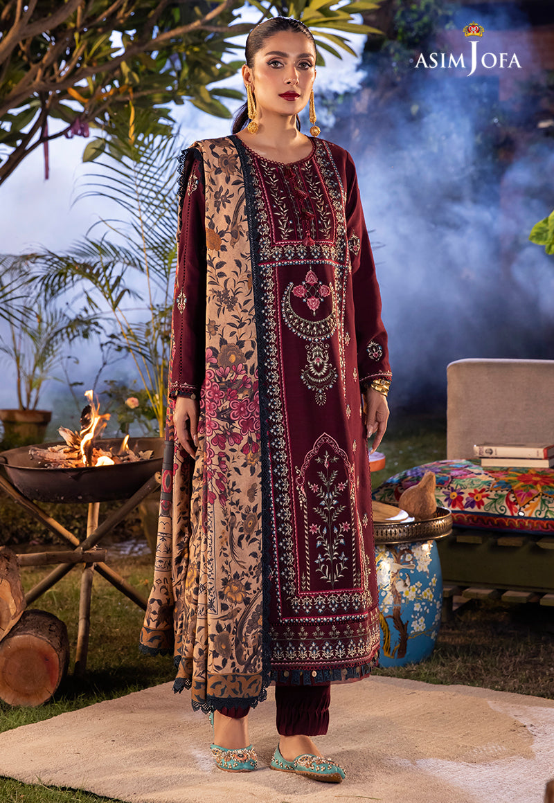 AJW-20 DESIGNERS STITCHED PRINTED LINEN SLUB 3 PCS