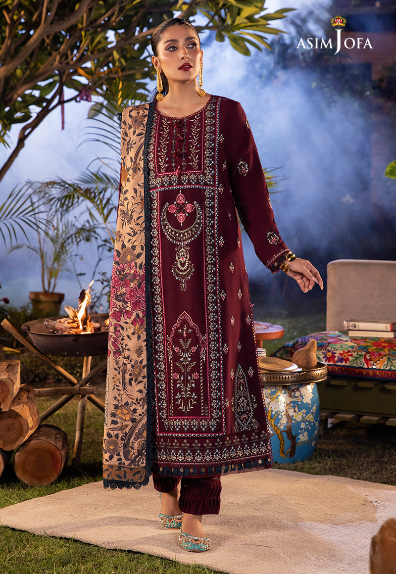 AJW-20 DESIGNERS STITCHED PRINTED LINEN SLUB 3 PCS