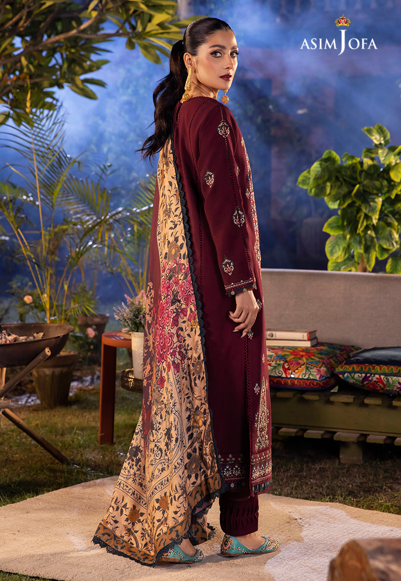 AJW-20 DESIGNERS STITCHED PRINTED LINEN SLUB 3 PCS