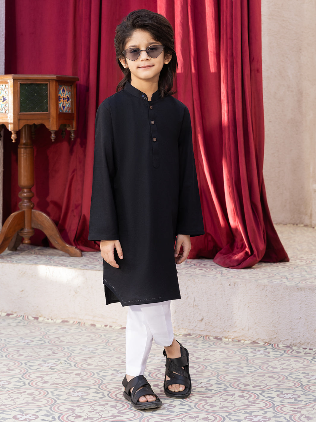 Black Cotton Kurta - ALBY-K-003