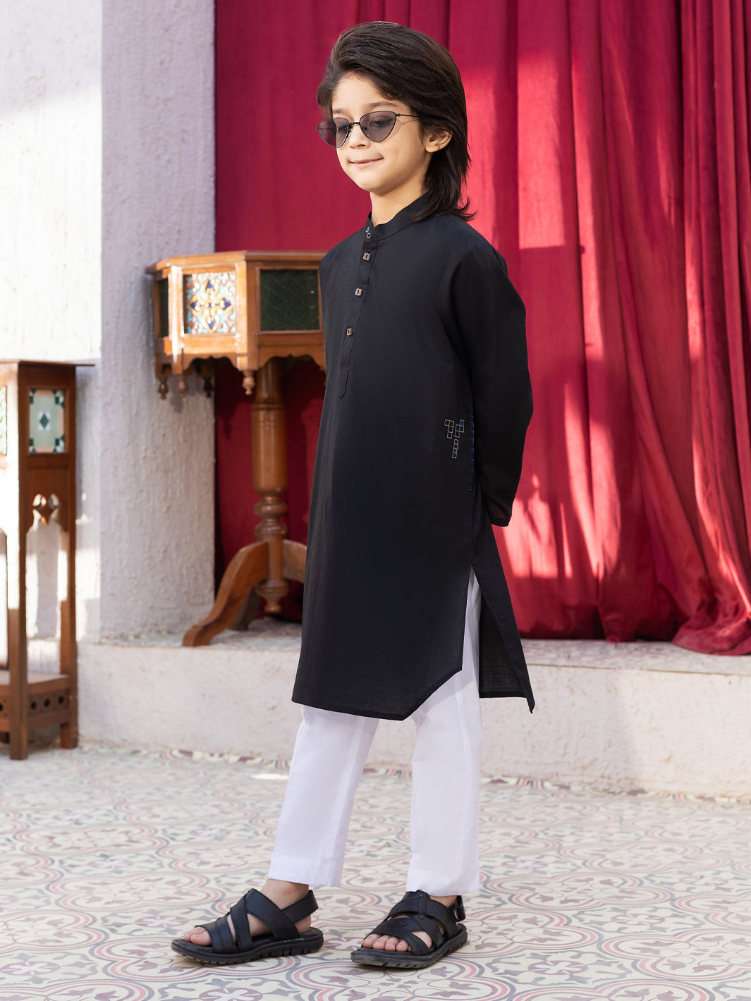 Black Cotton Kurta - ALBY-K-003