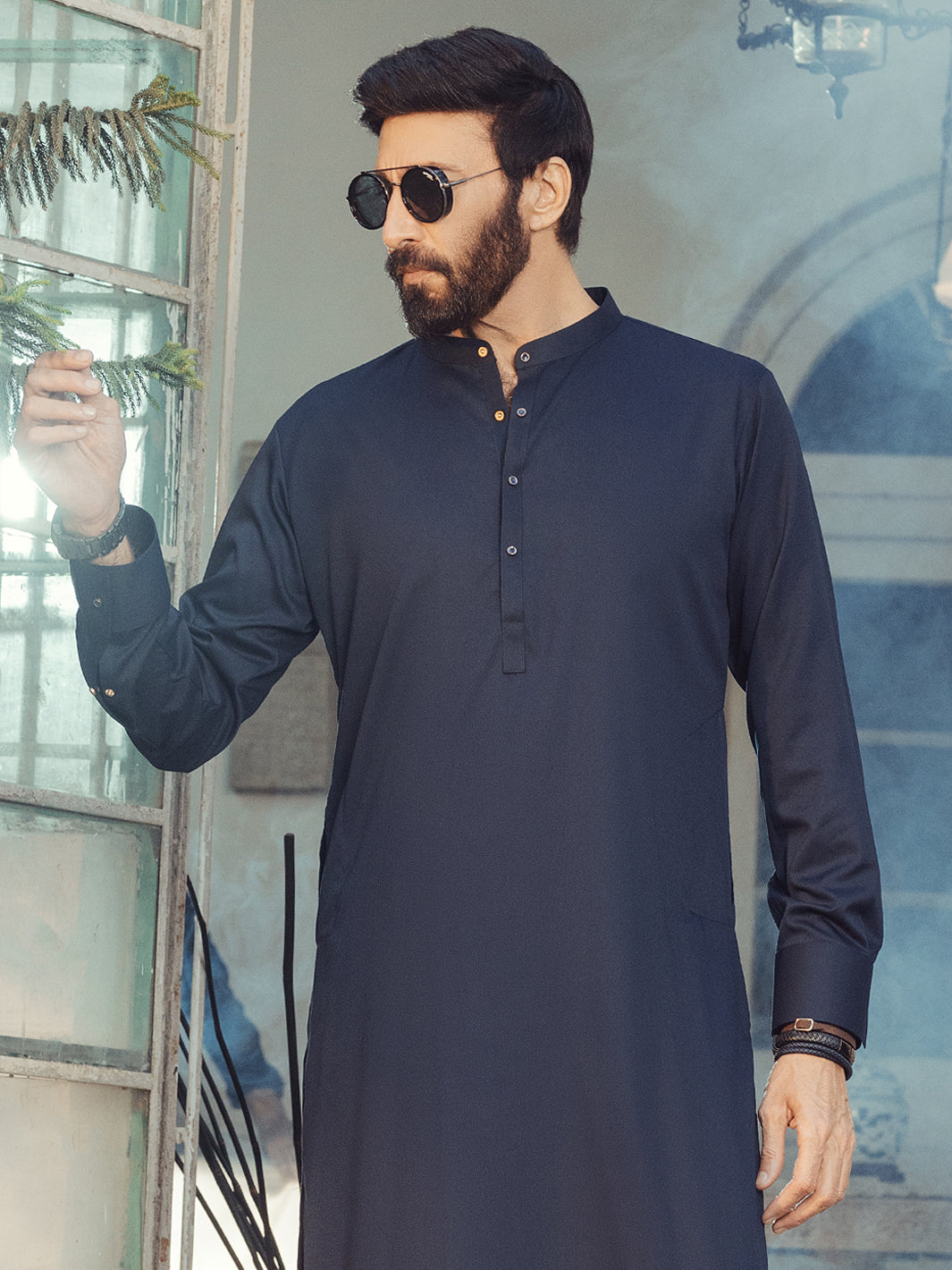 Midnight Blue Plain Kameez Shalwar - ALET-KS-3013-R2