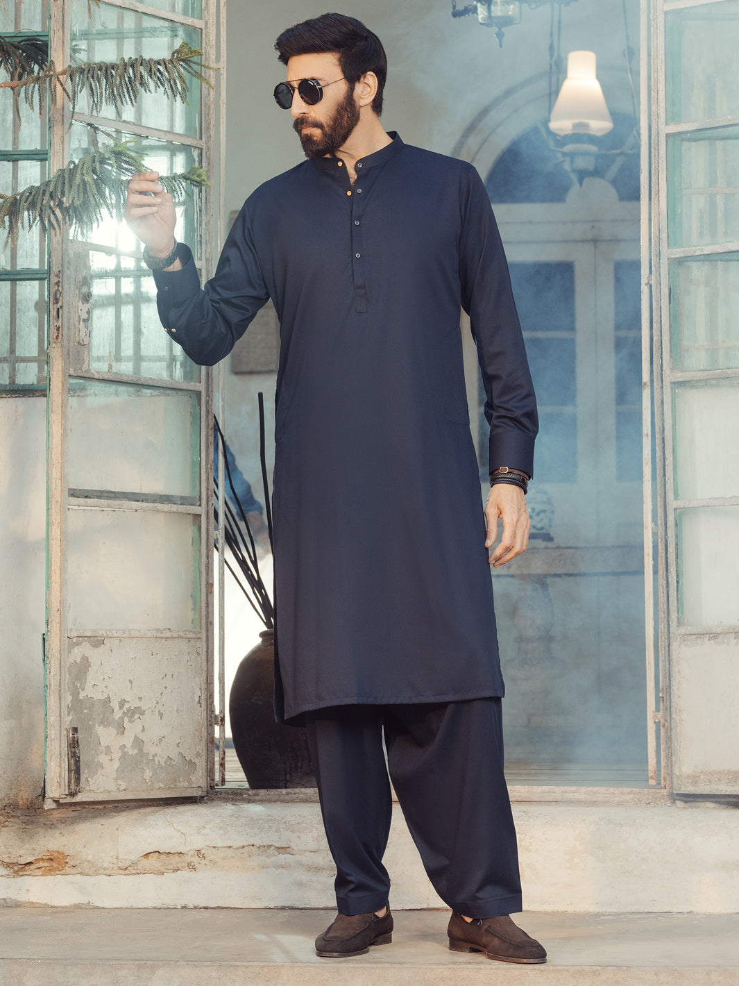 Midnight Blue Plain Kameez Shalwar - ALET-KS-3013-R2