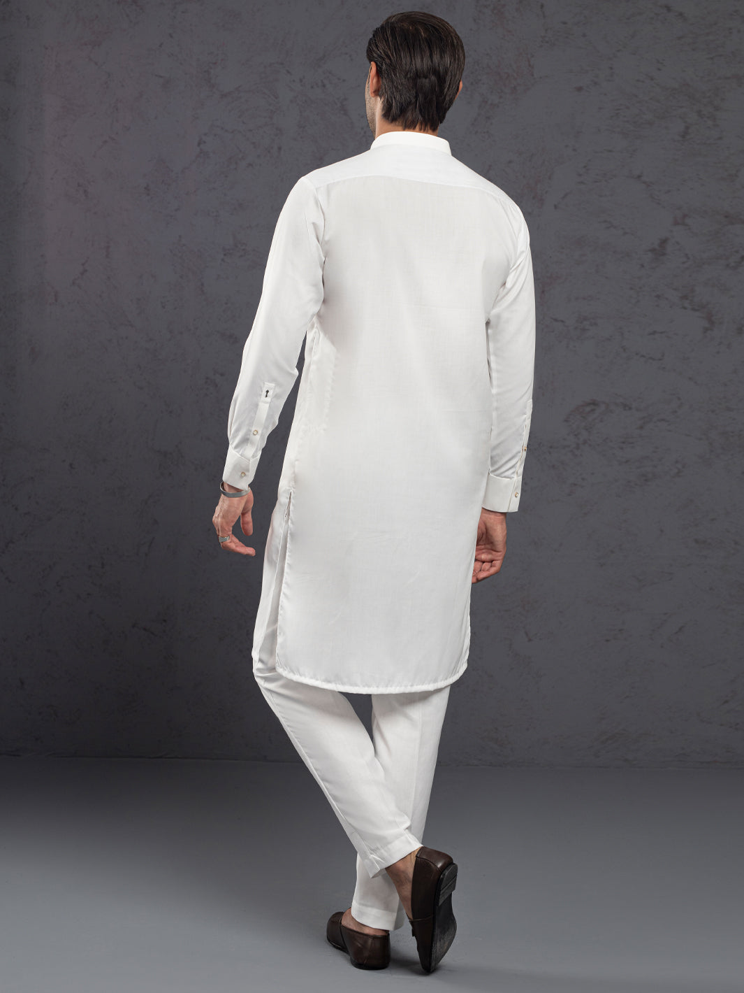 White Plain Kurta Trousers - ALET-KT-3001-R3
