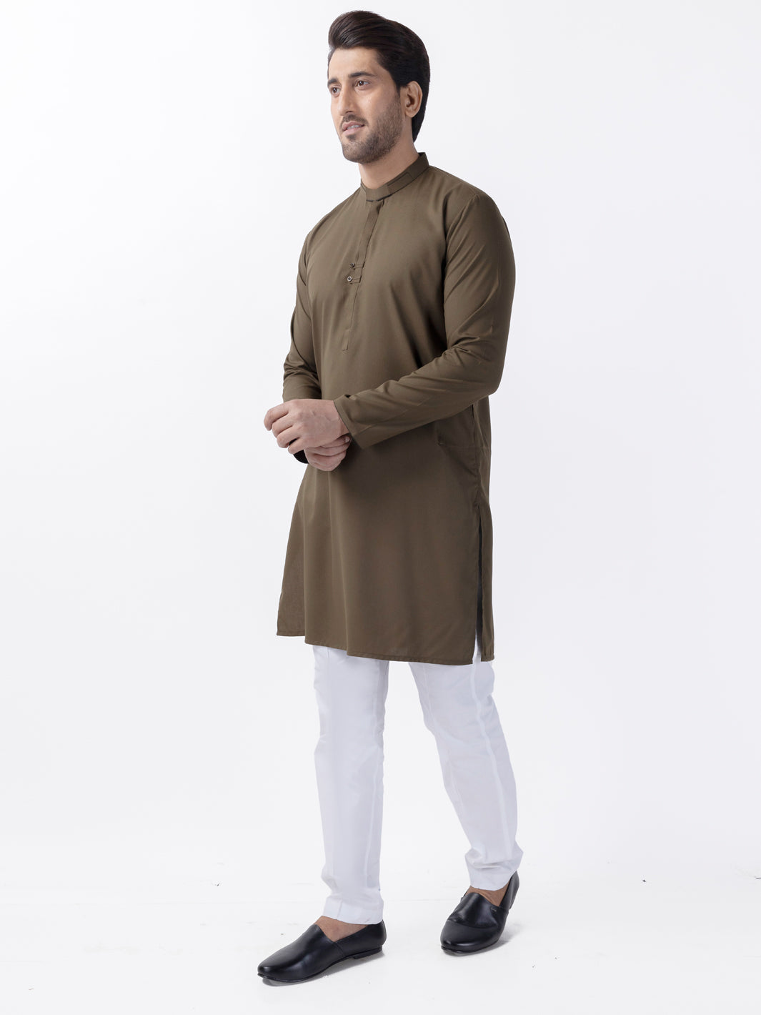 Olive Gree Blended Kurta - AL-K-1158