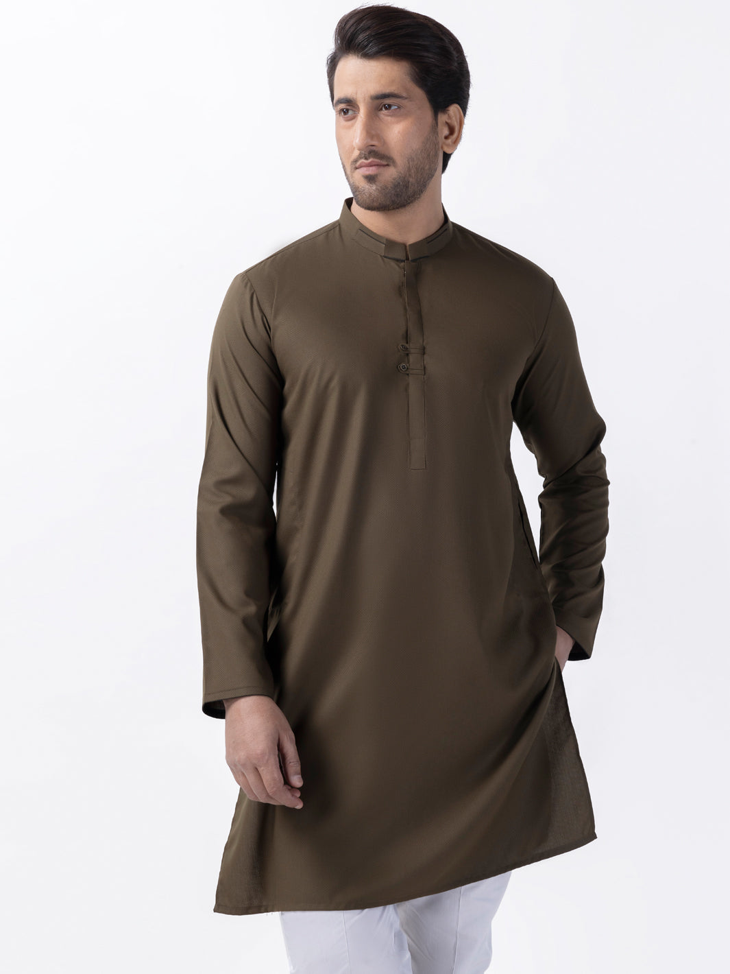 Olive Gree Blended Kurta - AL-K-1158