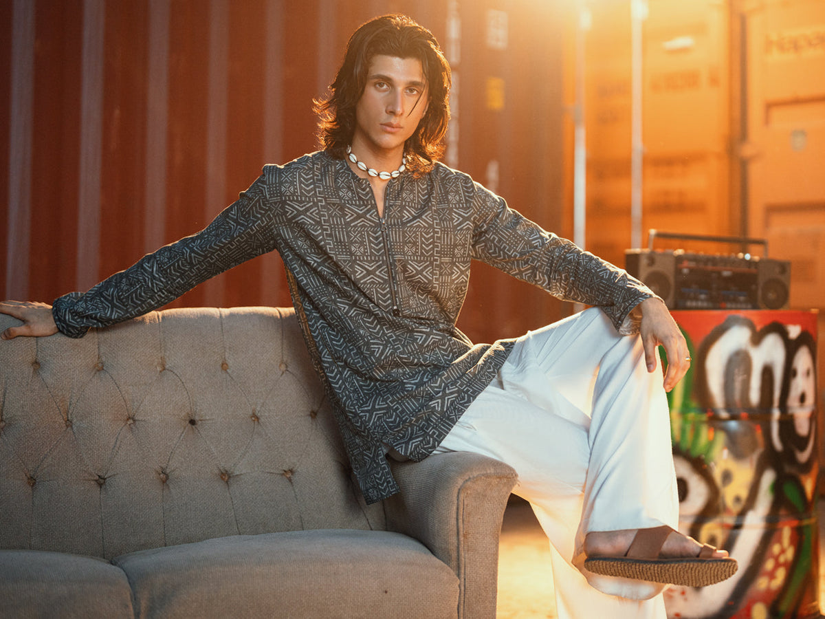 Grey Cotton Plain Kurta - AL-K-1192