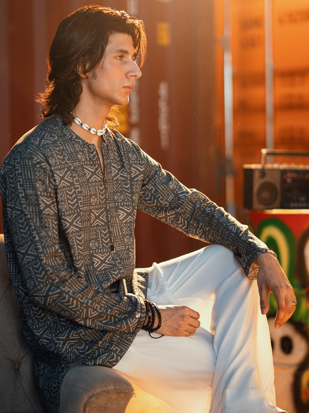 Grey Cotton Plain Kurta - AL-K-1192