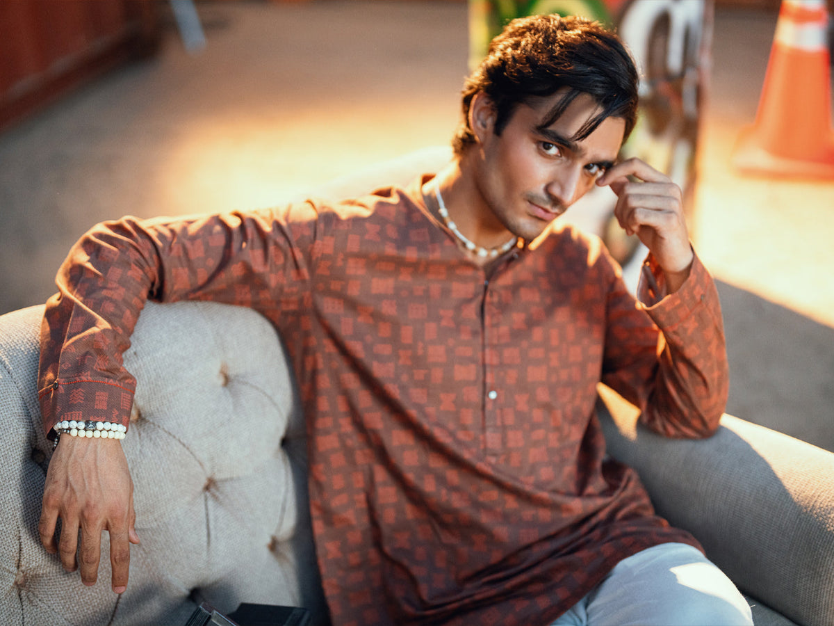 Brown Cotton Plain Kurta - AL-K-1197