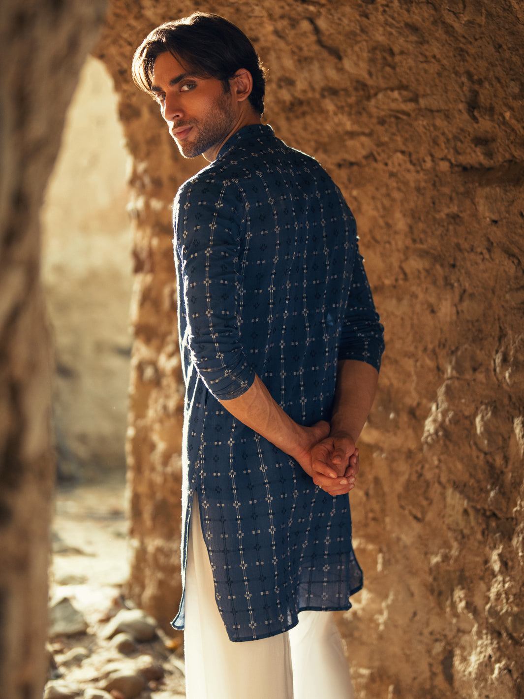 Blue Cotton Semi-Formal Kurta - AL-K-1287