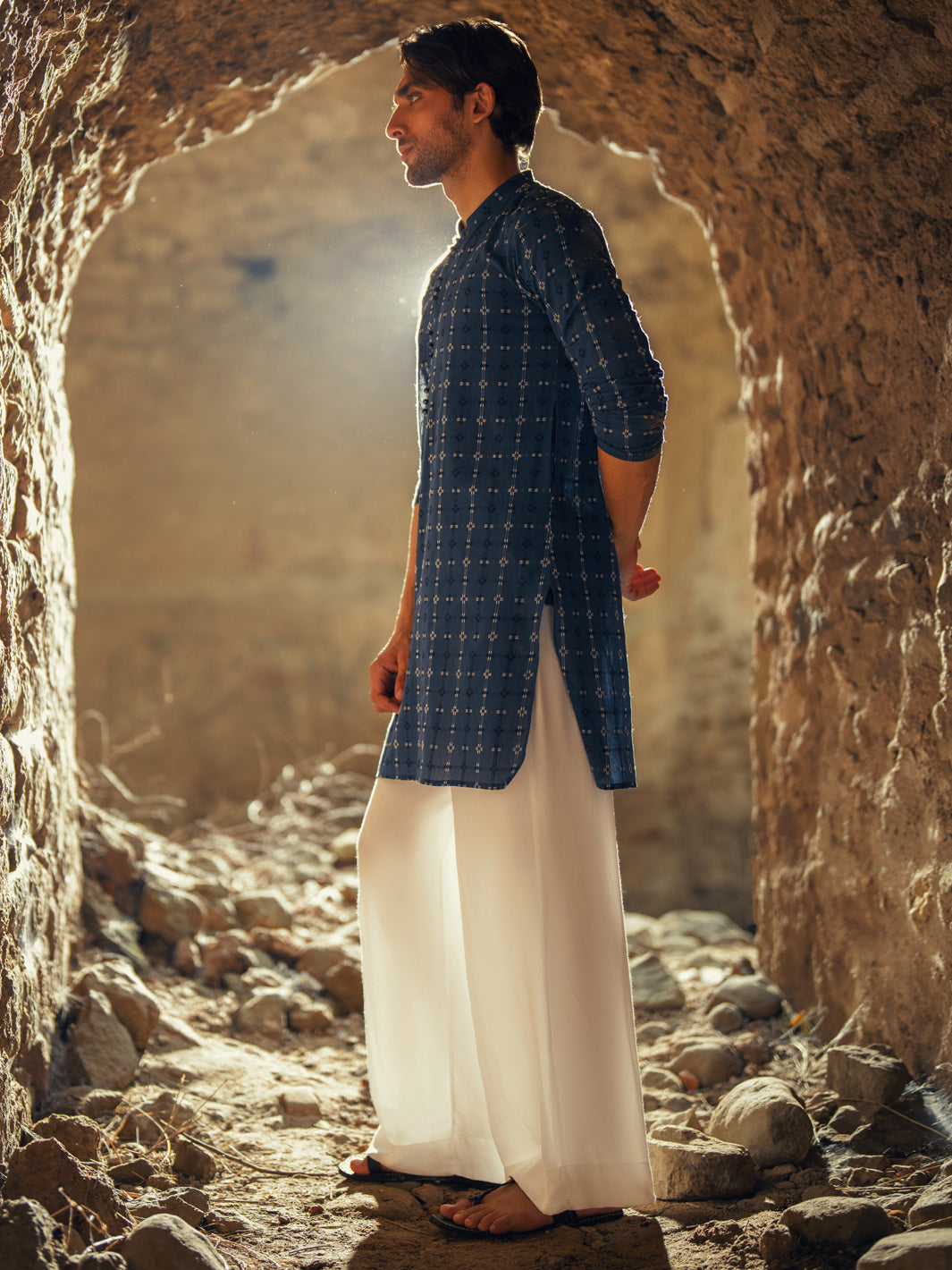Blue Cotton Semi-Formal Kurta - AL-K-1287
