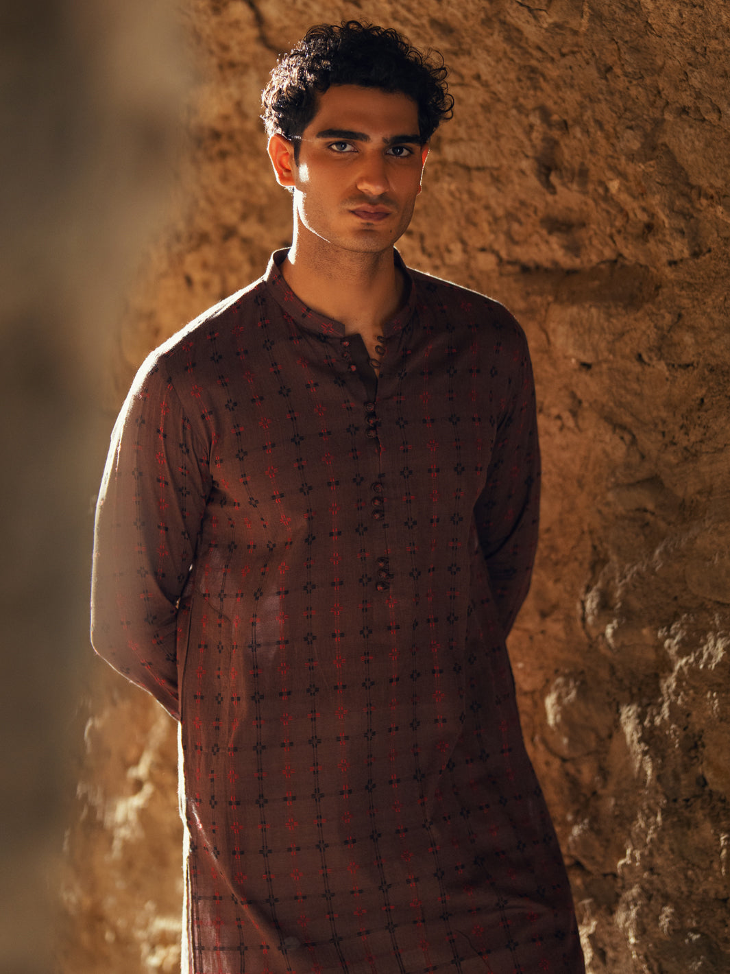 Brown Cotton Semi-Formal Kurta - AL-K-1290