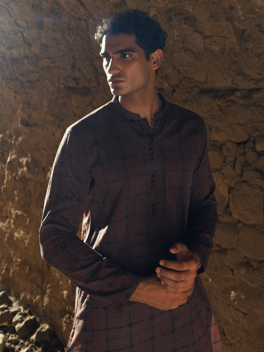 Brown Cotton Semi-Formal Kurta - AL-K-1290