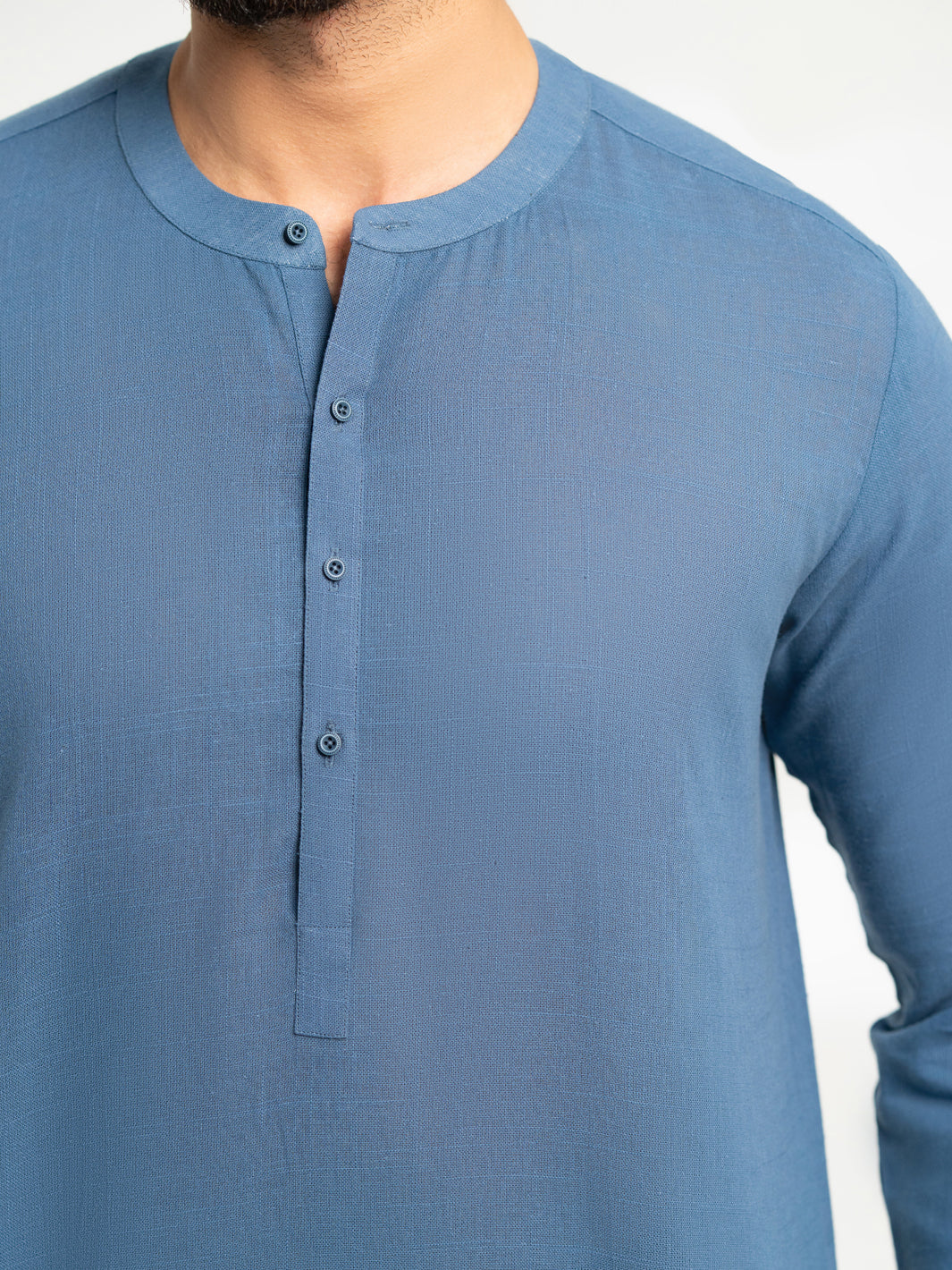 Dark Blue Cotton Semi-Formal Kurta - AL-K-1294