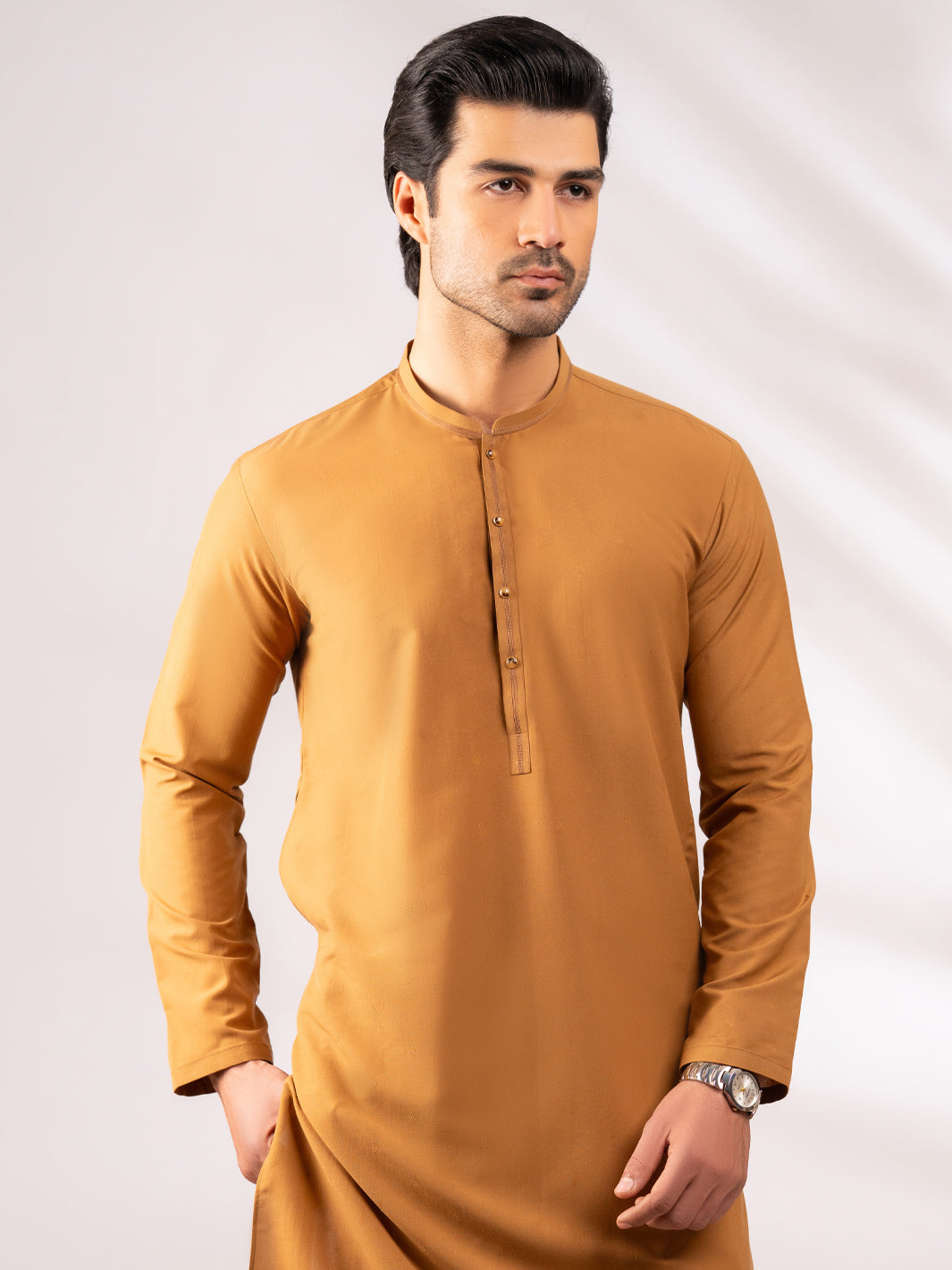 Brown Dobby Cut & Sew Kurta - AL-K-1304