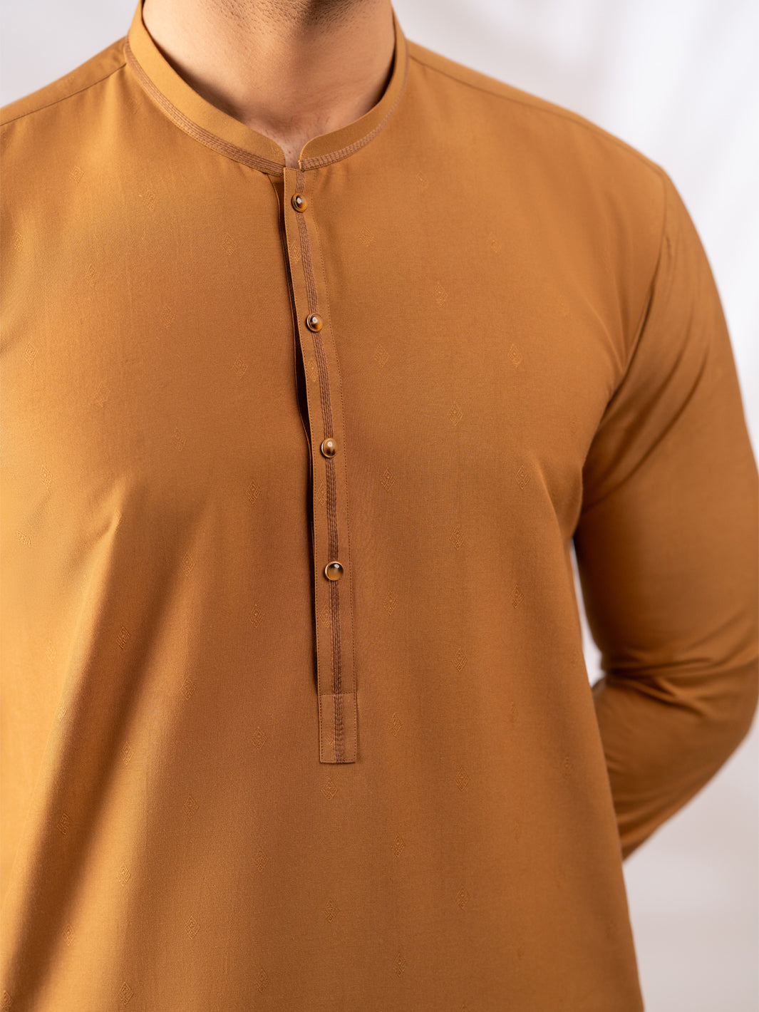 Brown Dobby Cut & Sew Kurta - AL-K-1304
