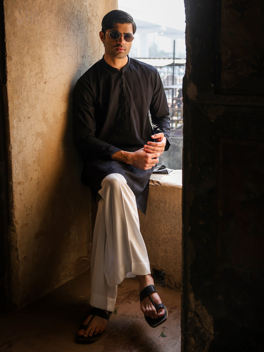 Black Cotton Formal Kurta - AL-K-1306B