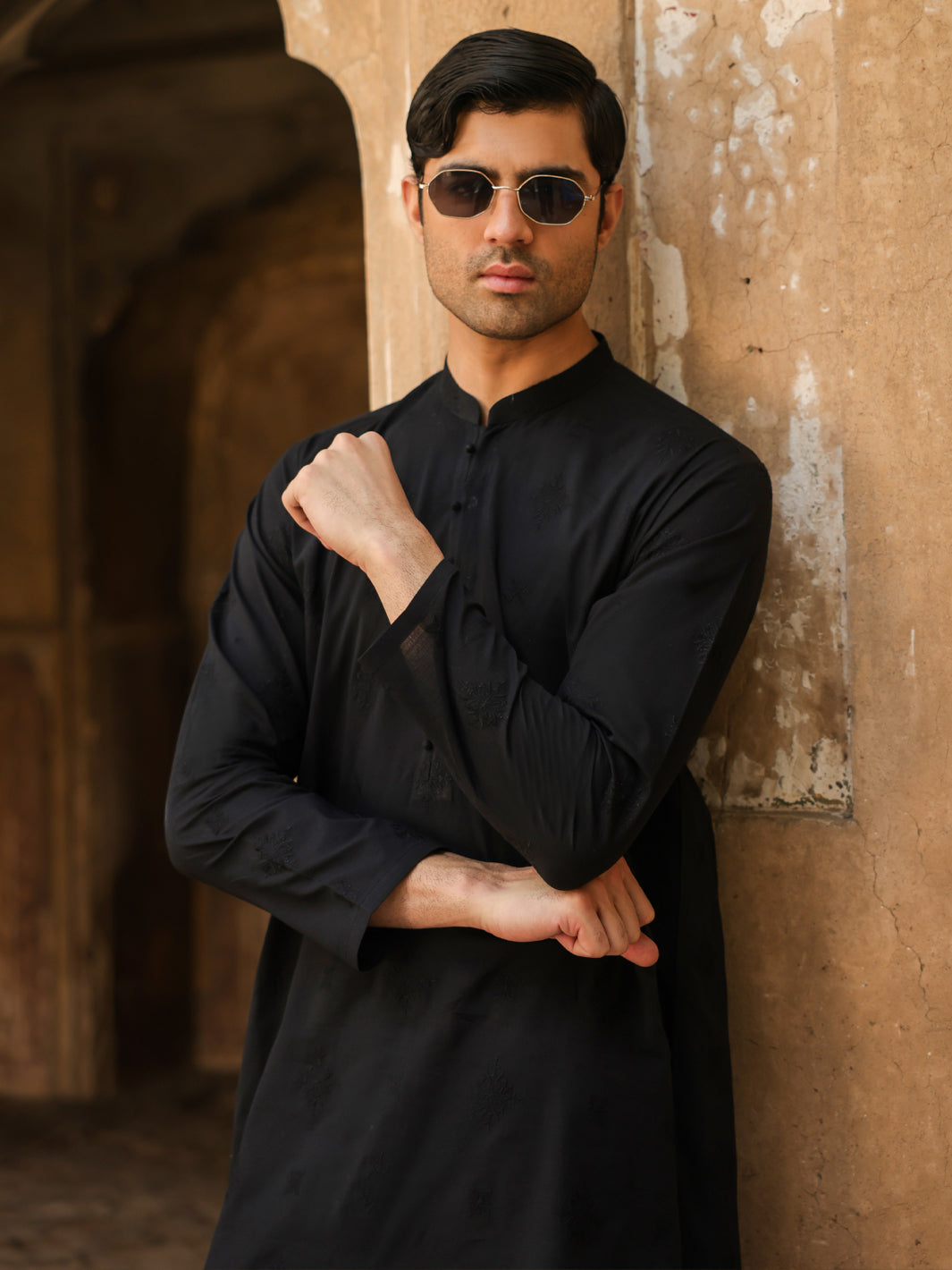 Black Cotton Formal Kurta - AL-K-1306B