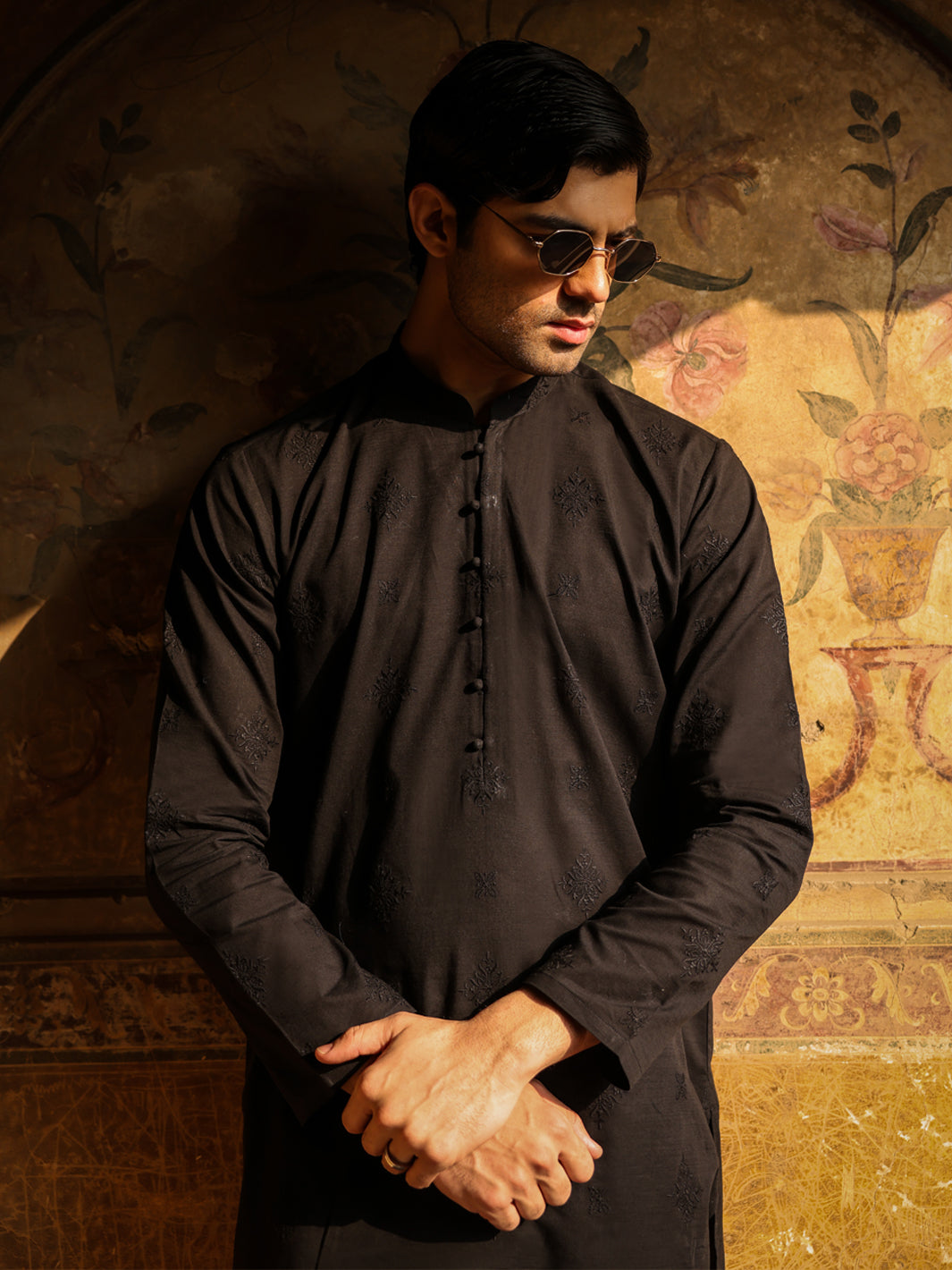 Black Cotton Formal Kurta - AL-K-1306B