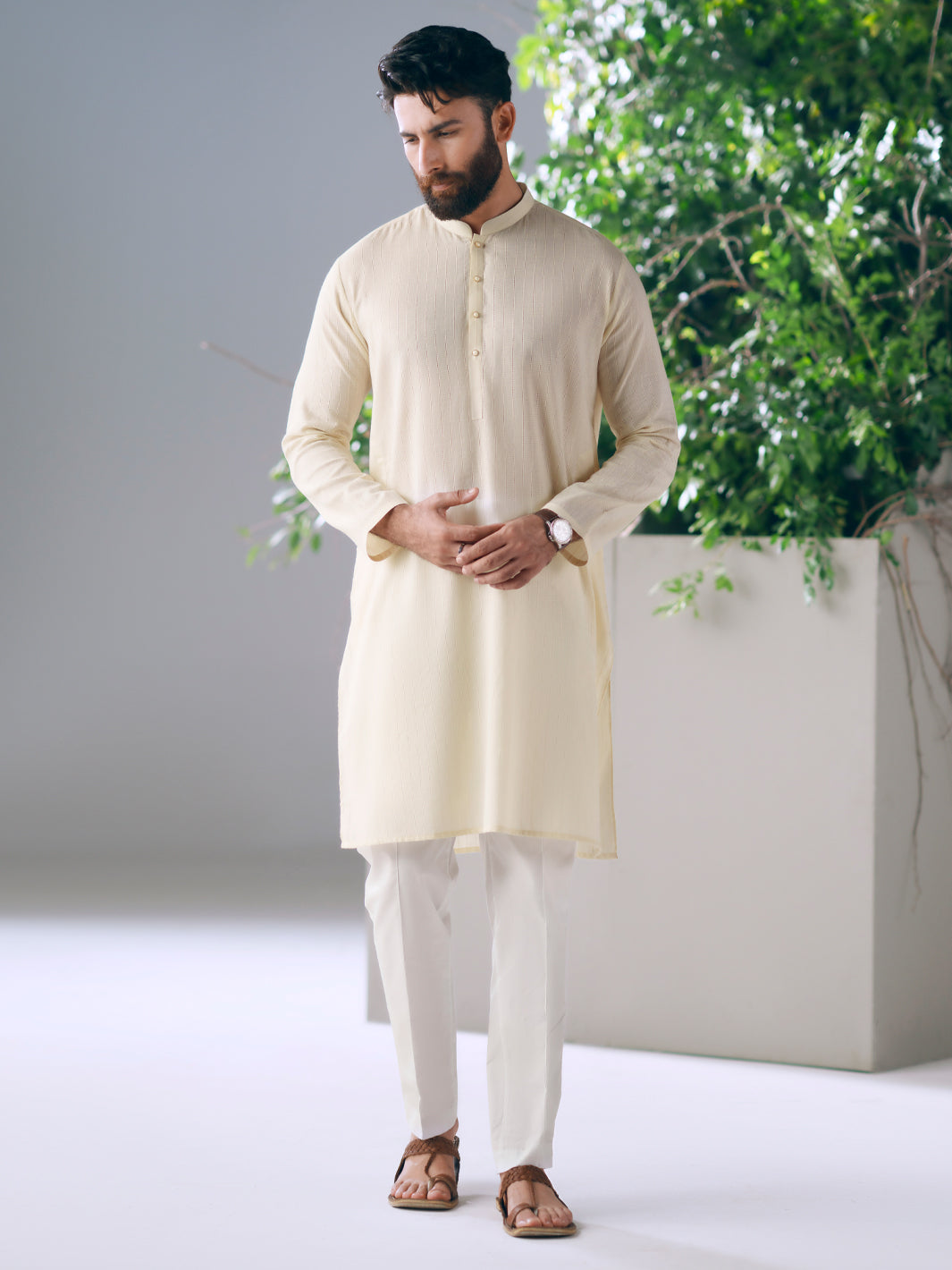 Cream Cotton Cut & Sew Kurta - AL-K-1325
