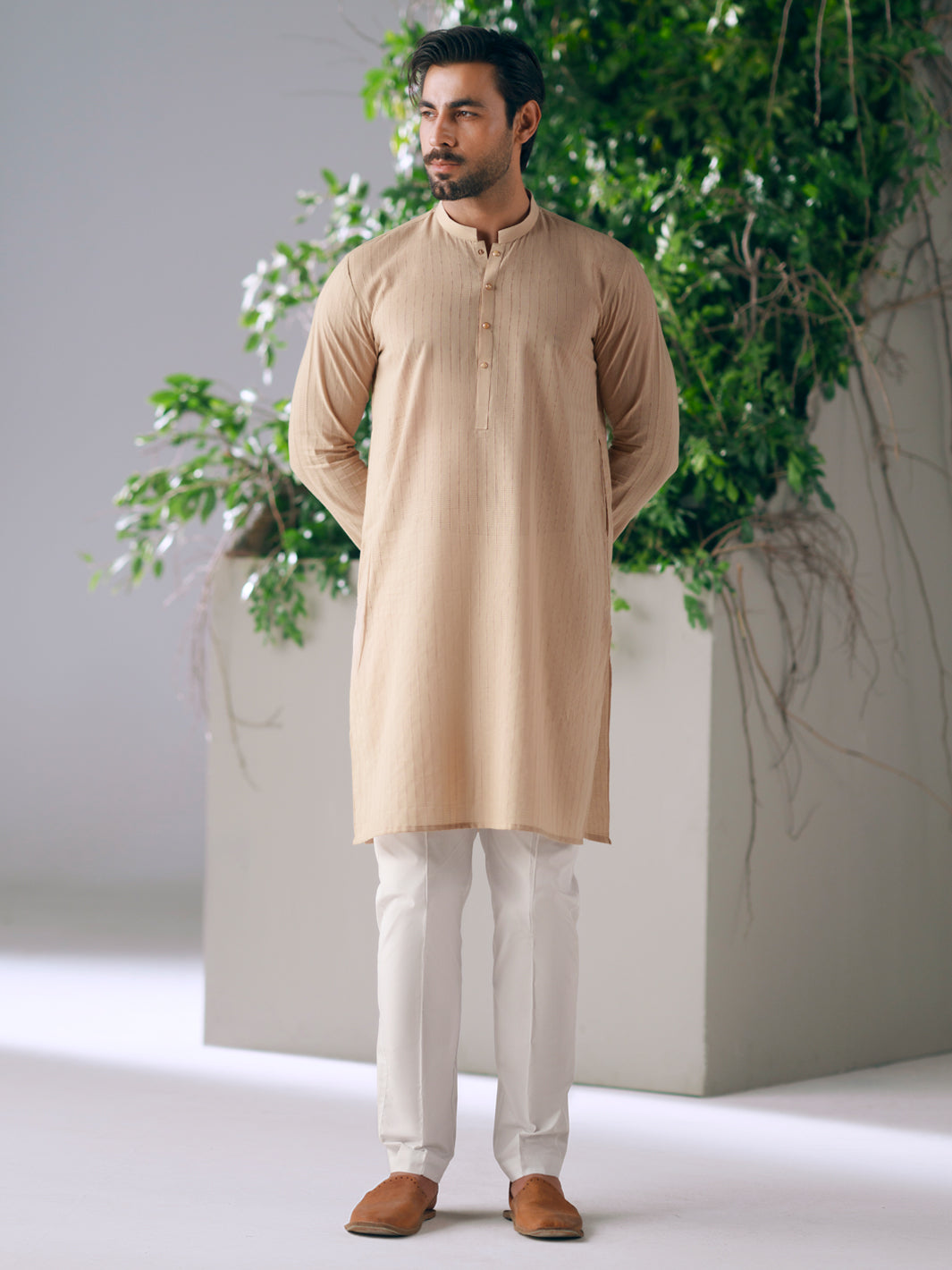 Beige Cotton Cut & Sew Kurta - AL-K-1326