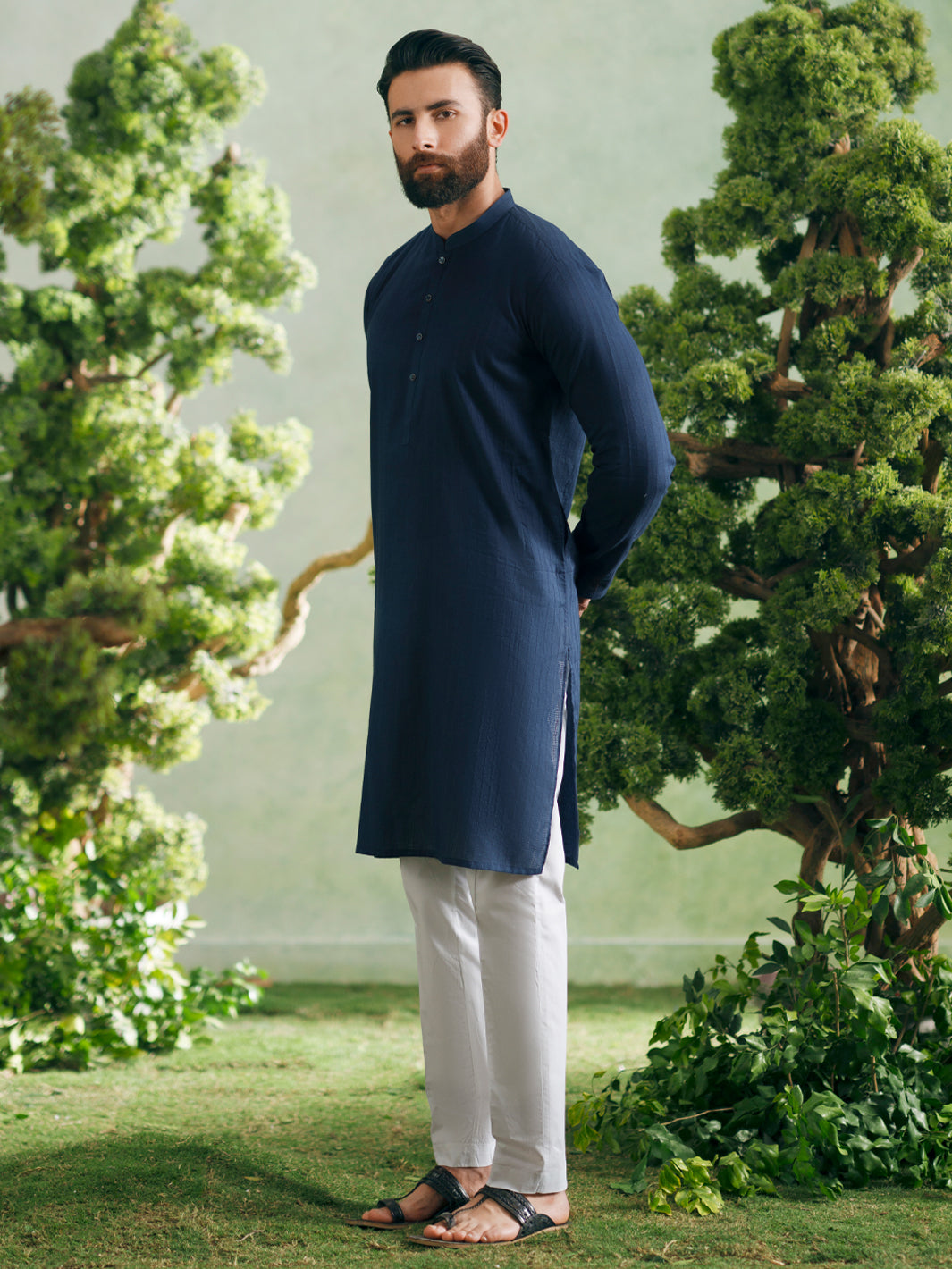 Blue Cotton Plain Kurta - AL-K-1328