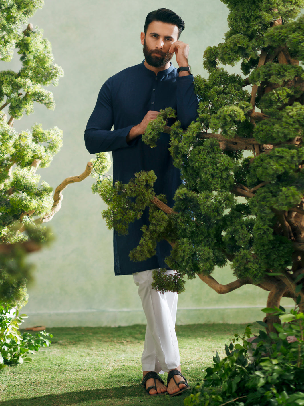 Blue Cotton Plain Kurta - AL-K-1328