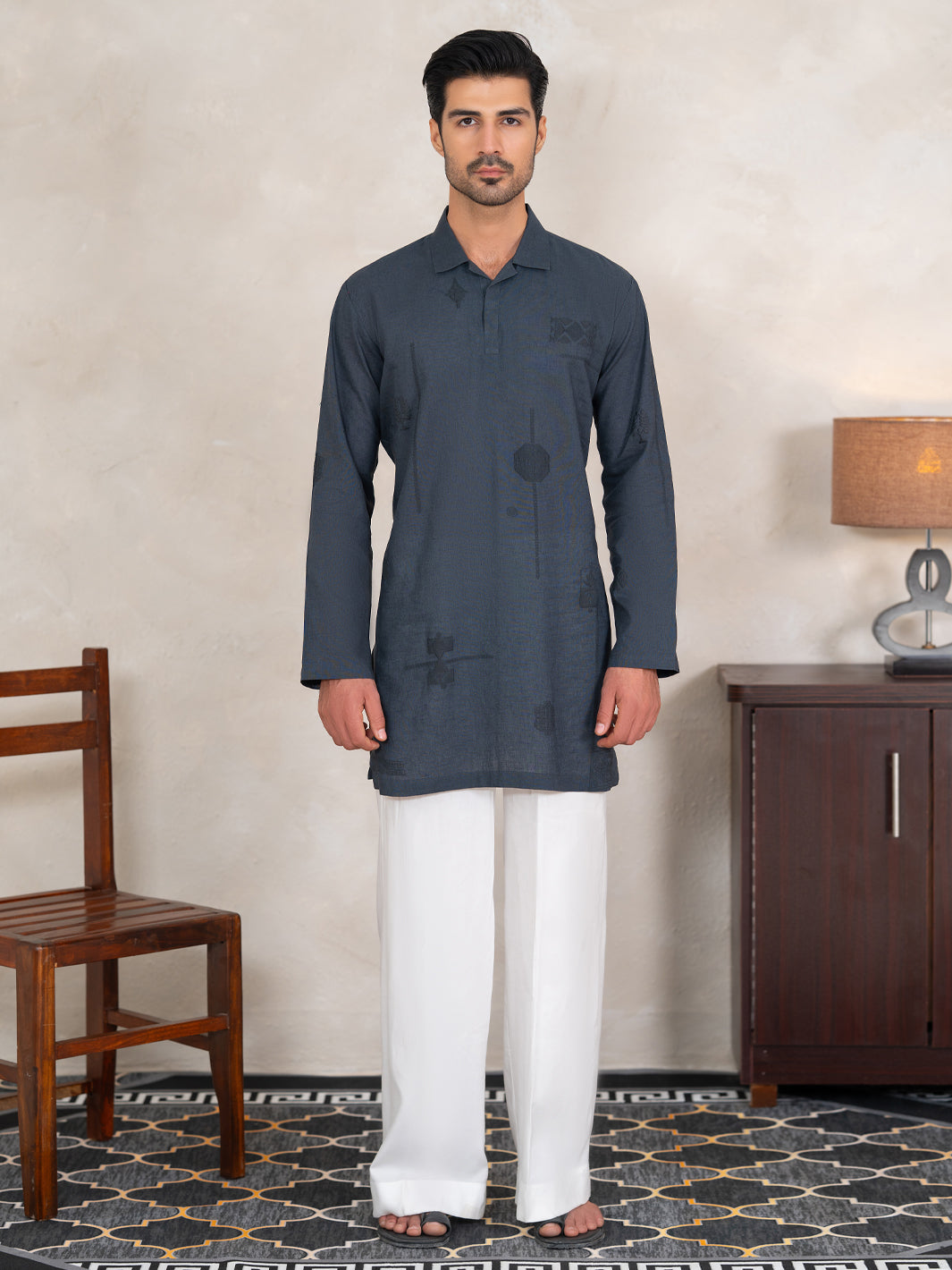 Grey Cotton Cut & Sew Kurta - AL-K-1333B