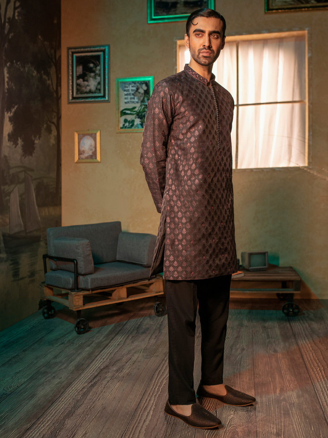 Purple Blended Formal Kurta - AL-K-SP-049